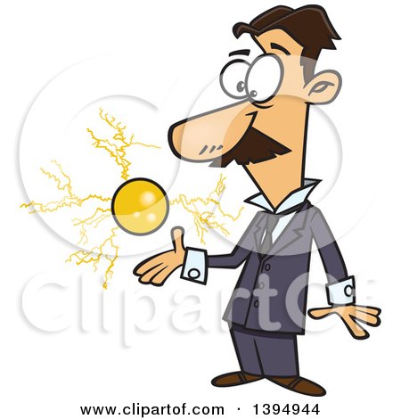 Clipart of a Cartoon Male Electrical Engineer, Nicola Tesla, with a Floating Ball of Energy - Royalty Free Vector Illustration by toonaday
