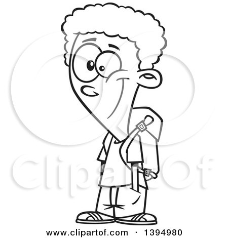 Clipart of a Cartoon Black and White African American School Boy Smiling - Royalty Free Vector Illustration by toonaday