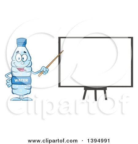 Clipart of a Cartoon Bottled Water Mascot Using a Pointer Stick During a Presentation - Royalty Free Vector Illustration by Hit Toon