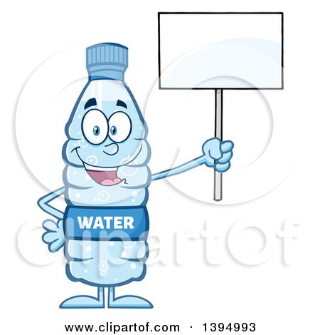 Clipart of a Cartoon Bottled Water Mascot Holding up a Blank Sign - Royalty Free Vector Illustration by Hit Toon