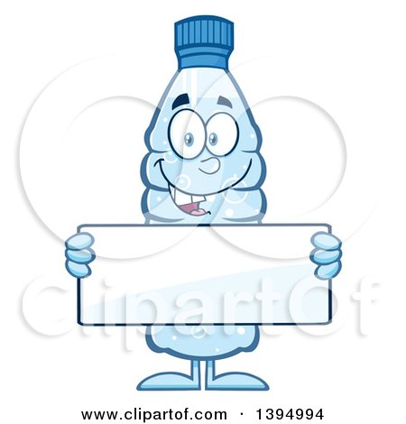 Clipart of a Cartoon Bottled Water Mascot Holding a Blank Sign - Royalty Free Vector Illustration by Hit Toon