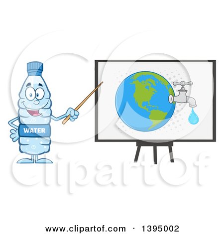 Clipart of a Cartoon Bottled Water Mascot Using a Pointer Stick During a Presentation About Usage - Royalty Free Vector Illustration by Hit Toon