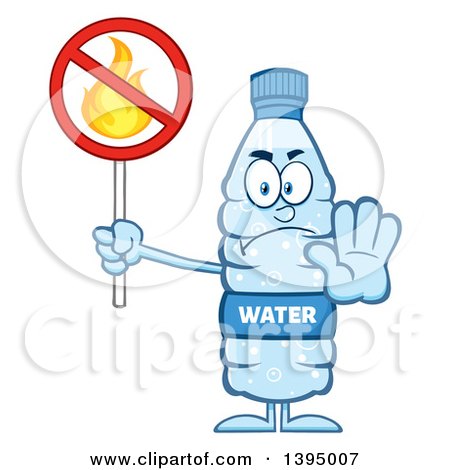 Clipart of a Cartoon Bottled Water Mascot Holding a No Fire Sign - Royalty Free Vector Illustration by Hit Toon