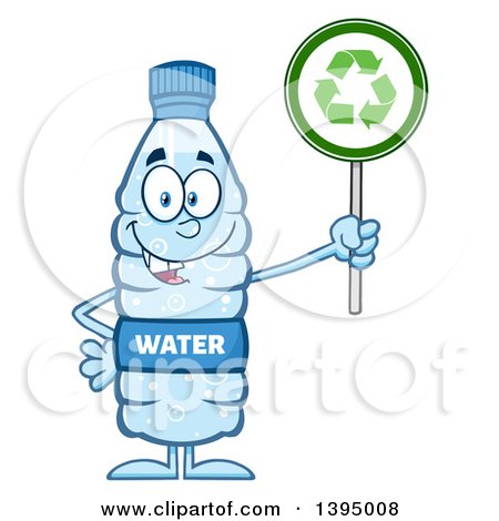 Clipart of a Cartoon Bottled Water Mascot Holding a Recycling Sign - Royalty Free Vector Illustration by Hit Toon