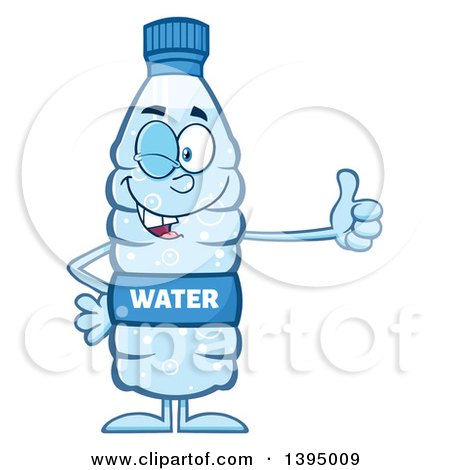 Clipart of a Cartoon Bottled Water Mascot Winking and Giving a Thumb up - Royalty Free Vector Illustration by Hit Toon