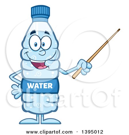 Clipart of a Cartoon Bottled Water Mascot Using a Pointer Stick - Royalty Free Vector Illustration by Hit Toon