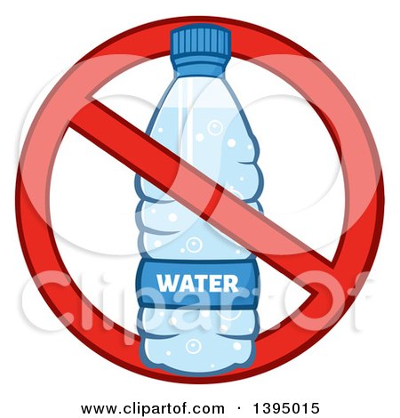 Clipart of a Cartoon Bottled Water in a Restricted Symbol - Royalty Free Vector Illustration by Hit Toon