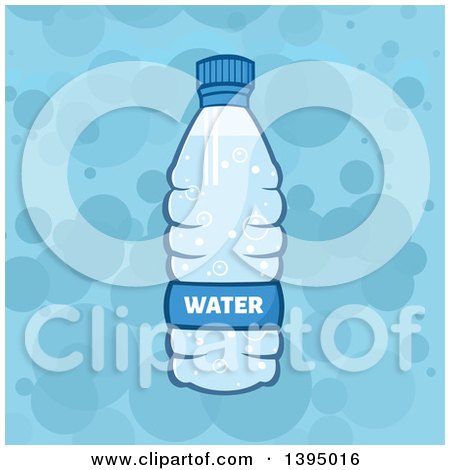 Clipart of a Cartoon Bottled Water over Blue Bubbles - Royalty Free Vector Illustration by Hit Toon