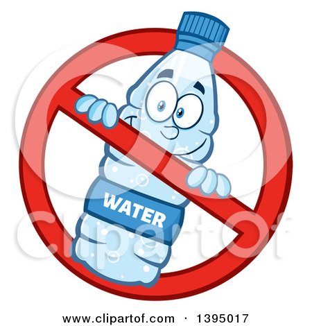 Clipart of a Cartoon Bottled Water Mascot in a Restricted Symbol - Royalty Free Vector Illustration by Hit Toon