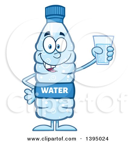 Clipart of a Cartoon Bottled Water Mascot Holding a Glass - Royalty Free Vector Illustration by Hit Toon
