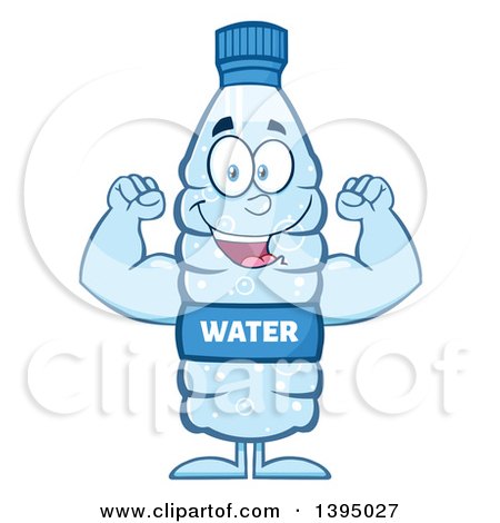 Clipart of a Cartoon Bottled Water Mascot Flexing His Muscles - Royalty Free Vector Illustration by Hit Toon