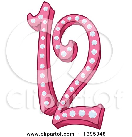 Clipart of a Pink Shiny Number 12 for Bat Mitzvah - Royalty Free Vector Illustration by Liron Peer