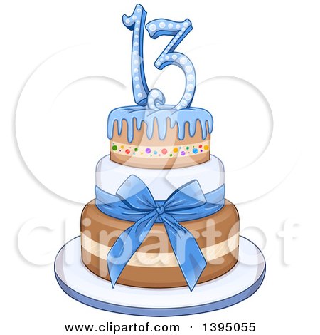Clipart of a Blue Bar Mitzvah Birthday Cake with a Bow - Royalty Free Vector Illustration by Liron Peer