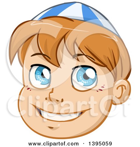 Clipart of a Happy Blue Eyed Jewish Boy Wearing a Kippah - Royalty Free Vector Illustration by Liron Peer