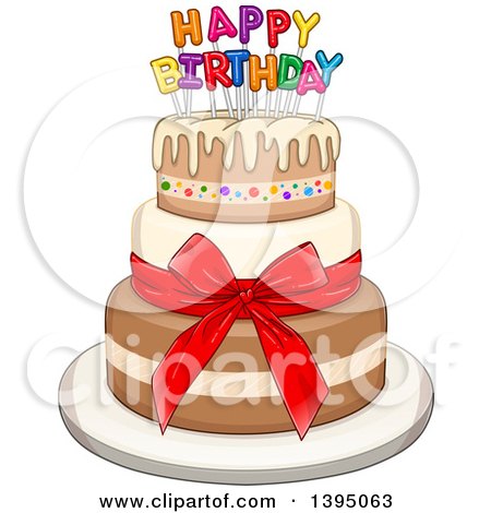 Clipart of a Birthday Cake with a Bow - Royalty Free Vector Illustration by Liron Peer