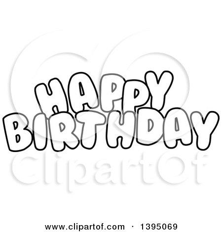 Clipart of Black and White Lineart Happy Birthday Text - Royalty Free Vector Illustration by Liron Peer