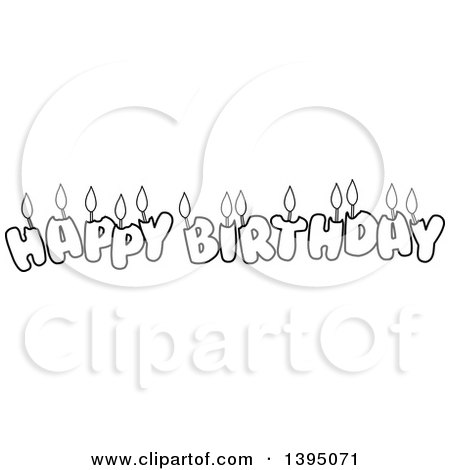 Clipart of Black and White Lineart Happy Birthday Candle Letters - Royalty Free Vector Illustration by Liron Peer