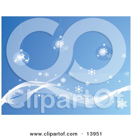 Three Christmas Snow Baubles On a Blue Wintry Background With Snowflakes Clipart Illustration by Rasmussen Images