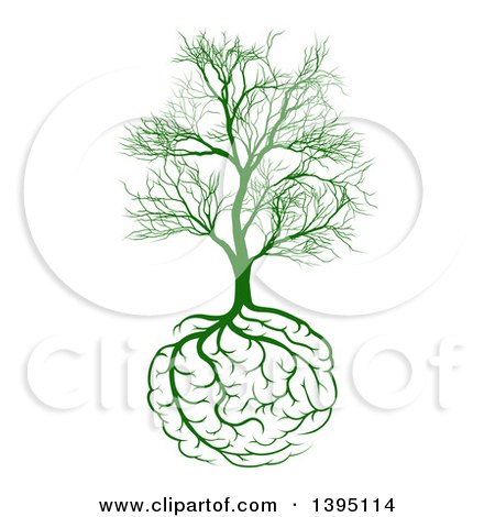 Clipart of a Green Tree with Brain Roots and Bare Branches, Symbolizing Memory Loss - Royalty Free Vector Illustration by AtStockIllustration