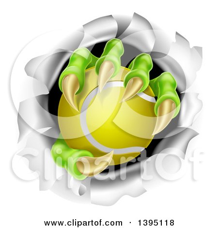 Clipart of Monster Claws Holding a Tennis Ball and Ripping Through a Wall - Royalty Free Vector Illustration by AtStockIllustration