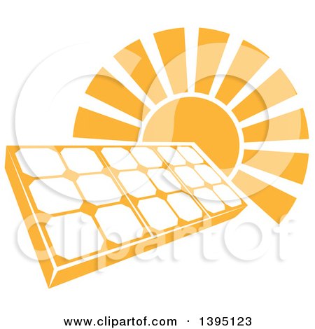 Clipart of a Sun Shining Behind a Solar Panel Photovoltaics Cell - Royalty Free Vector Illustration by AtStockIllustration