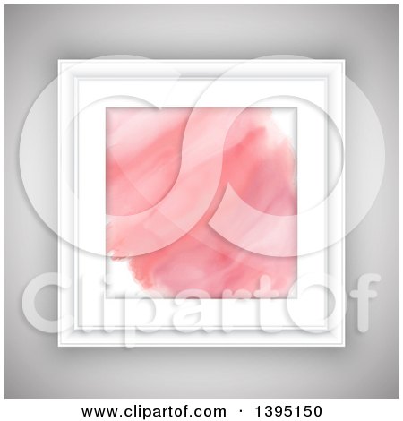 Clipart of a 3d White Frame with a Pink Watercolor Painting on Gray - Royalty Free Vector Illustration by KJ Pargeter