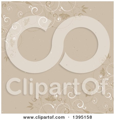 Clipart of a Retro Brown Background with Floral Swirl Vines - Royalty Free Vector Illustration by KJ Pargeter