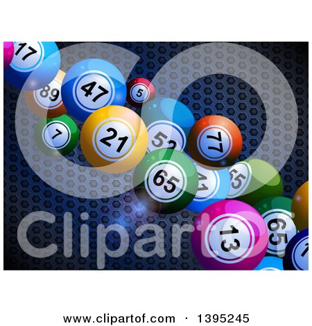 Clipart of 3d Colorful Bingo Balls and Flares over Metal - Royalty Free Vector Illustration by elaineitalia