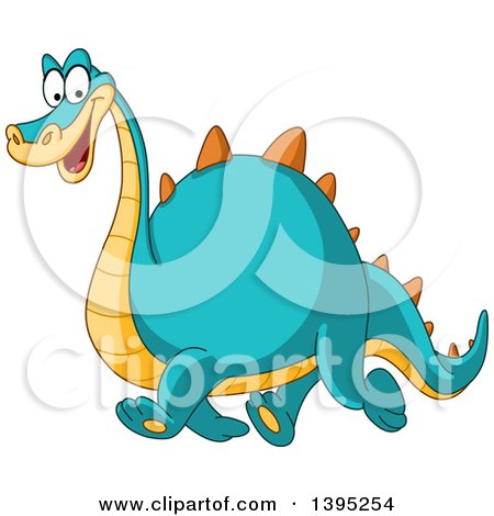 Clipart of a Cartoon Happy Yellow and Blue Dinosaur Walking - Royalty Free Vector Illustration by yayayoyo