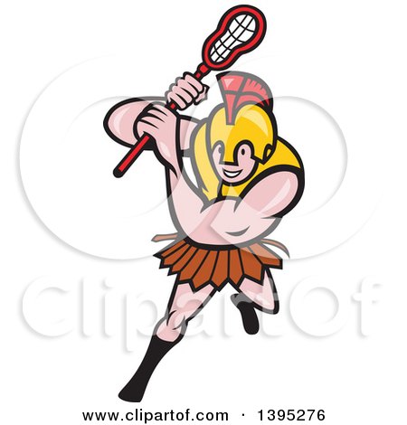 Clipart of a Cartoon Gladiator Lacrosse Player Wearing Spartan Helmet and Striking - Royalty Free Vector Illustration by patrimonio