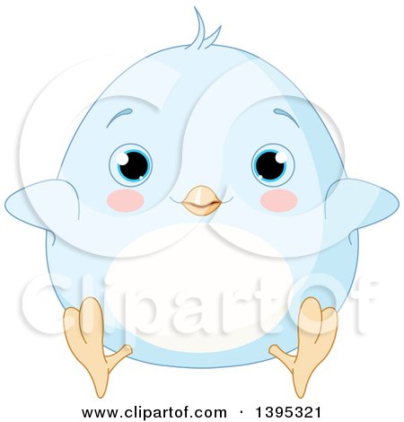Clipart of a Cute Baby Blue Chick with Blushing Cheeks - Royalty Free Vector Illustration by Pushkin