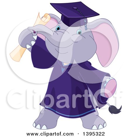 Clipart of a Cute Proud Graduation Elephant Holding up a Diploma or Degree - Royalty Free Vector Illustration by Pushkin