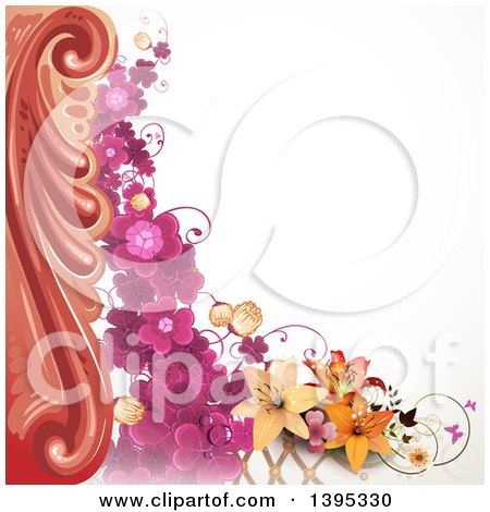Clipart of a Floral Background with Purple Clover and Lilies - Royalty Free Vector Illustration by merlinul