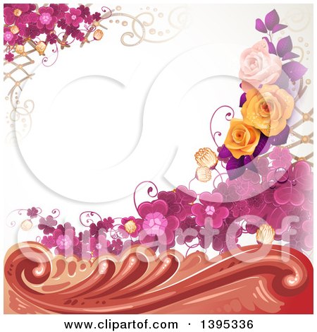 Clipart of a Floral Background with Purple Clover and Roses - Royalty Free Vector Illustration by merlinul