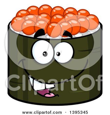 Clipart of a Cartoon Happy Caviar Sushi Roll Character - Royalty Free Vector Illustration by Hit Toon