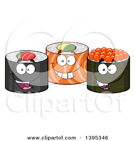 Clipart of Cartoon Happy Sushi Roll Characters - Royalty Free Vector Illustration by Hit Toon