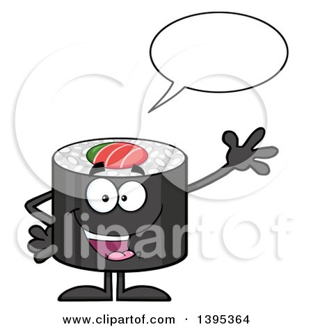 Clipart of a Cartoon Happy Sushi Roll Character Waving and Talking - Royalty Free Vector Illustration by Hit Toon