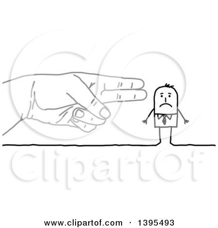 Clipart of a Sketched Gun Hand Pointing to a Stick Business Man - Royalty Free Vector Illustration by NL shop