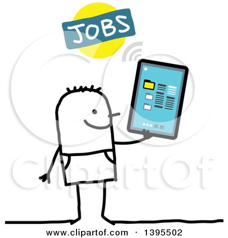 Clipart of a Sketched Stick Man Job Seeking on a Tablet Computer - Royalty Free Vector Illustration by NL shop