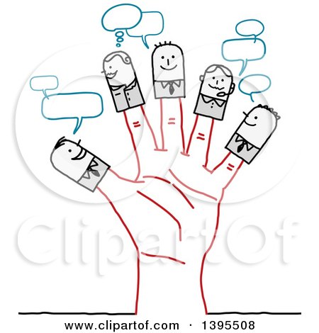 Clipart of Sketched Stick People on Fingers of a Hand - Royalty Free Vector Illustration by NL shop