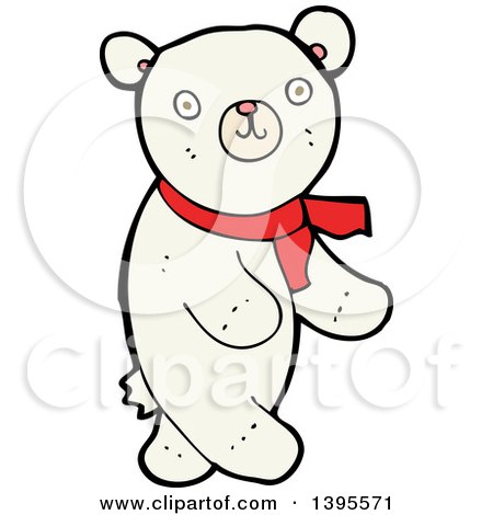 Clipart of a Cartoon Polar Bear Wearing a Scarf - Royalty Free Vector Illustration by lineartestpilot