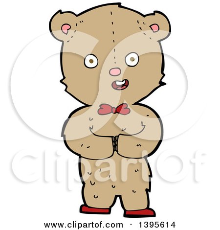 Clipart of a Cartoon Brown Teddy Bear Wearing a Red Bow and Shoes - Royalty Free Vector Illustration by lineartestpilot