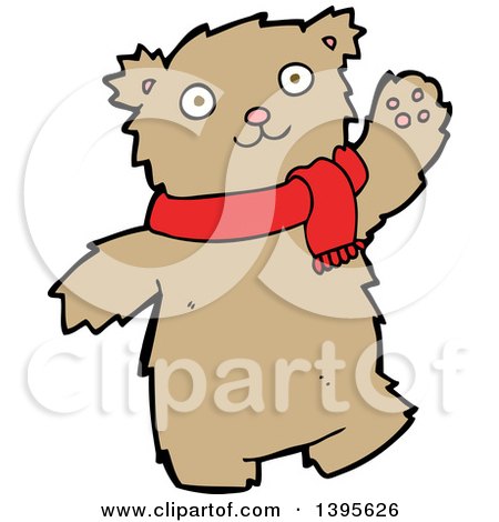 Clipart of a Cartoon Brown Bear Wearing a Scarf - Royalty Free Vector Illustration by lineartestpilot