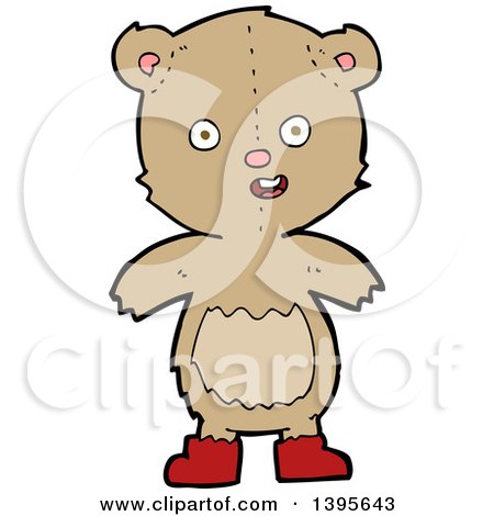 Clipart of a Cartoon Brown Teddy Bear Wearing Red Shoes - Royalty Free Vector Illustration by lineartestpilot