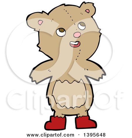 Clipart of a Cartoon Brown Teddy Bear Wearing Red Shoes - Royalty Free Vector Illustration by lineartestpilot