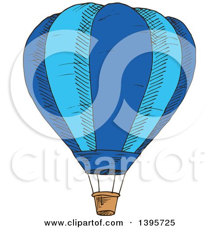 Clipart of a Sketched Blue Hot Air Balloon - Royalty Free Vector Illustration by Vector Tradition SM