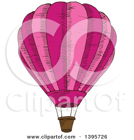 Clipart of a Sketched Pink Hot Air Balloon - Royalty Free Vector Illustration by Vector Tradition SM