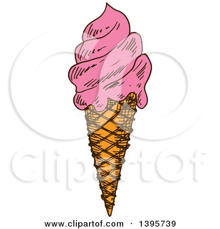 Clipart of a Sketched Waffle Ice Cream Cone - Royalty Free Vector Illustration by Vector Tradition SM