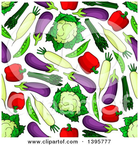 Clipart of a Seamless Background Pattern of Vegetables - Royalty Free Vector Illustration by Vector Tradition SM