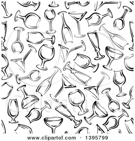 Clipart of a Seamless Background Pattern of Wine and Cocktail Glasses - Royalty Free Vector Illustration by Vector Tradition SM